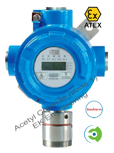 Acetyl Chloride gas detector - flameproof Zone 1, 2 sensor transmitter with display, relay, Modbus