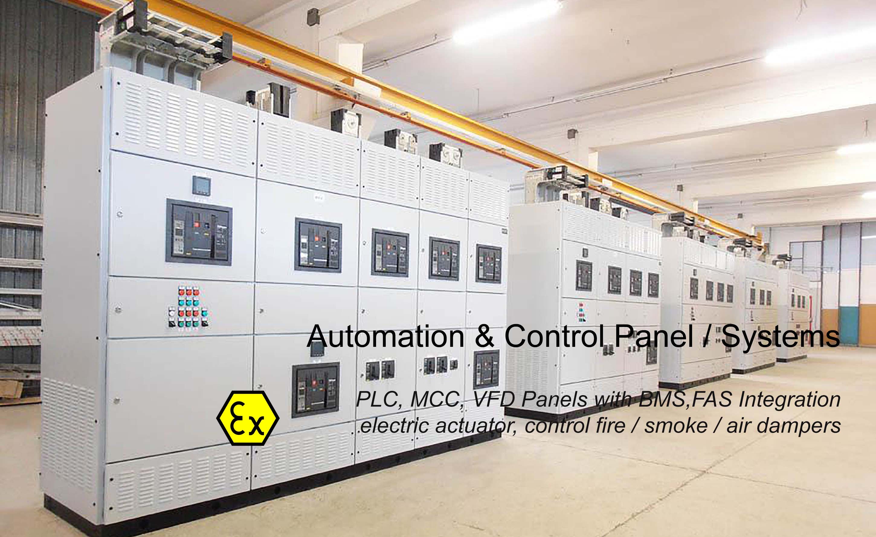 automation and control panel with PLC, VFD, MCC, FAS